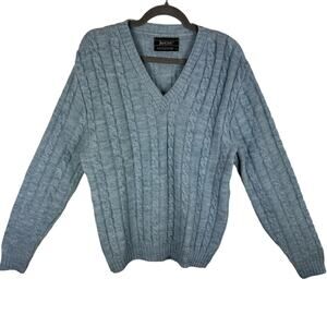 Jantzen Vintage Light Blue Long Sleeve V-Neck Cable Knit Pullover Sweater Size L